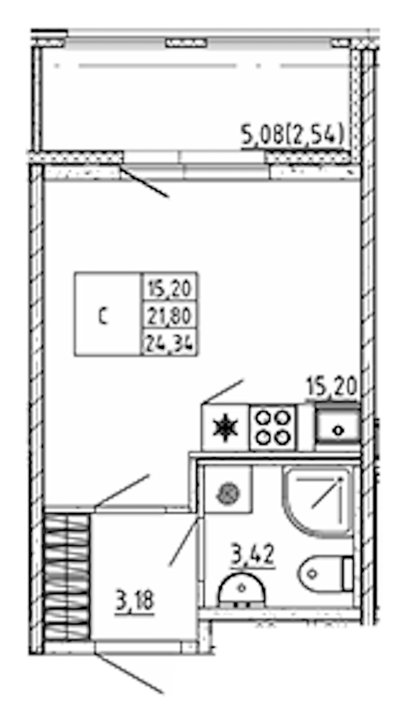 Квартира студия 24.34 м², 9/12 эт., ЖК «UP! Квартал Воронцовский»